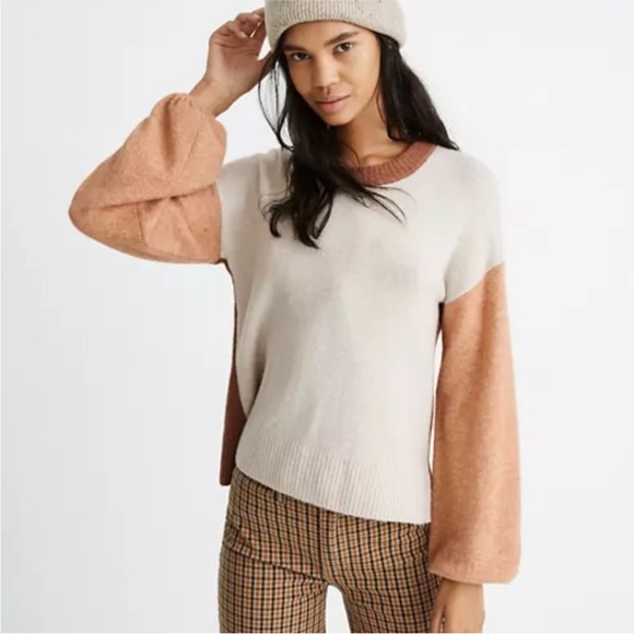 Madewell Colorblock Sweater - Cream and Tan - Picture 7 of 8